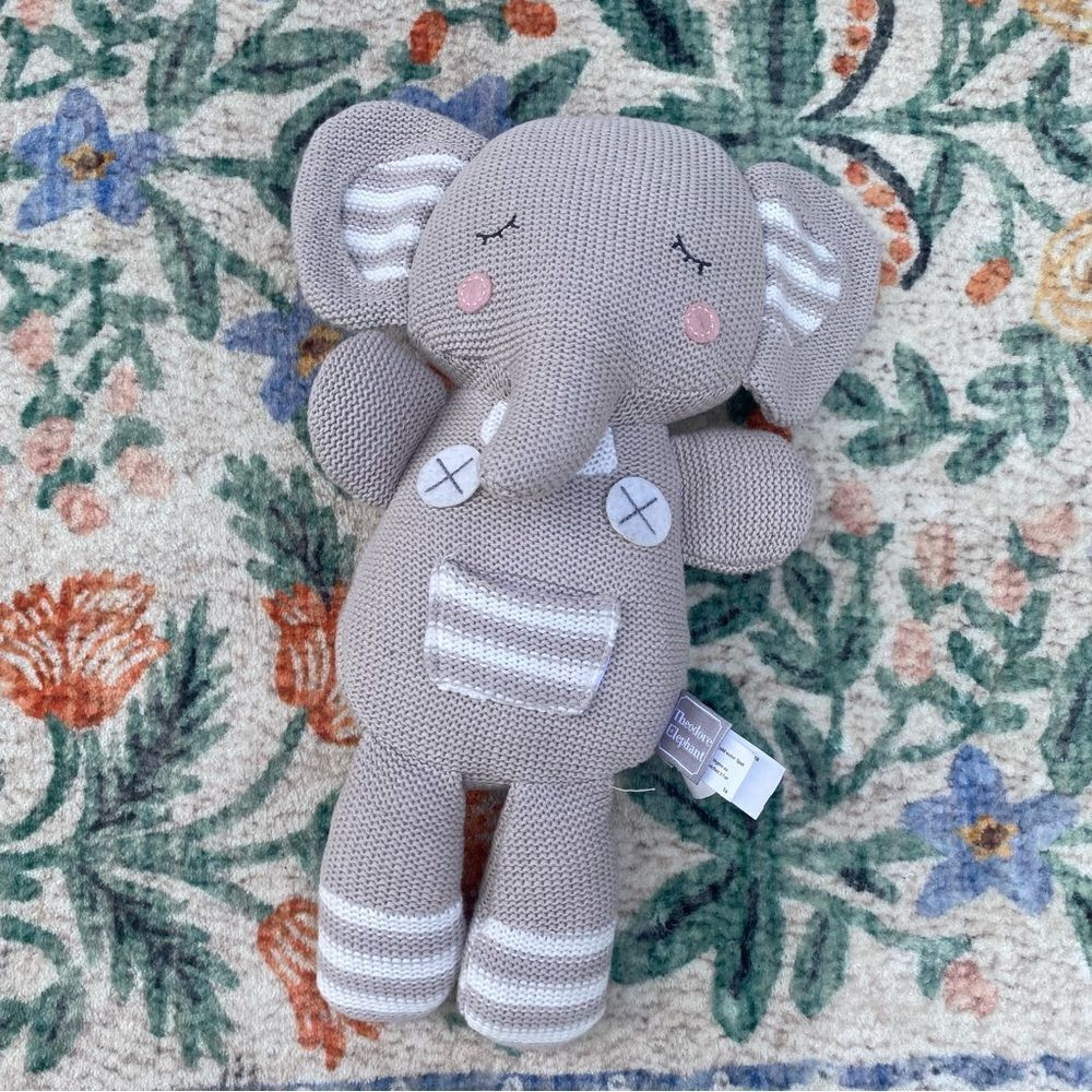 Theodore Elephant Knitted Rattle 14" Soft Stuffed Baby Toy Living Textiles Grey